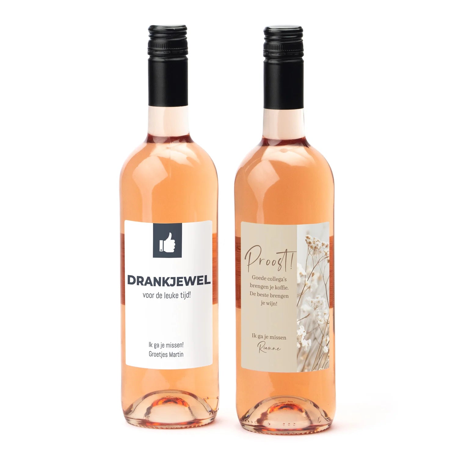 Fles Rosé wijn met persoonlijk etiket - Afscheid Collega's