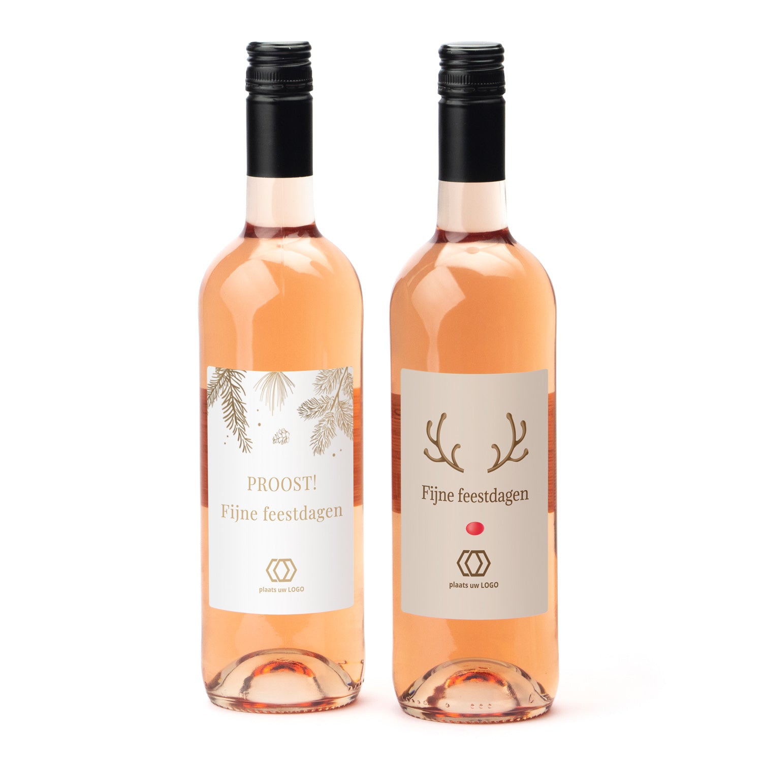 Fles Rosé wijn met eigen logo op etiket - Kerst