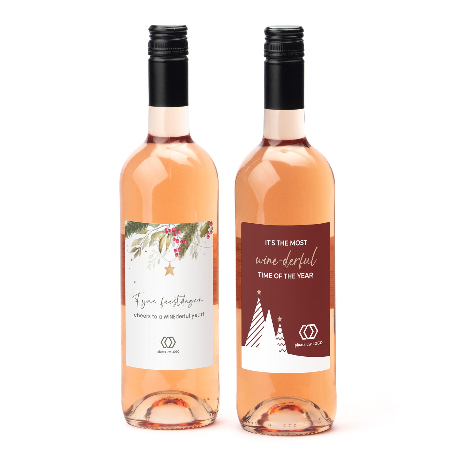 Fles Rosé wijn met eigen logo op etiket - Kerst