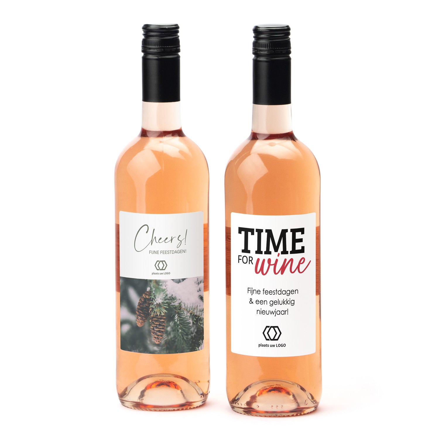 Fles Rosé wijn met eigen logo op etiket - Kerst