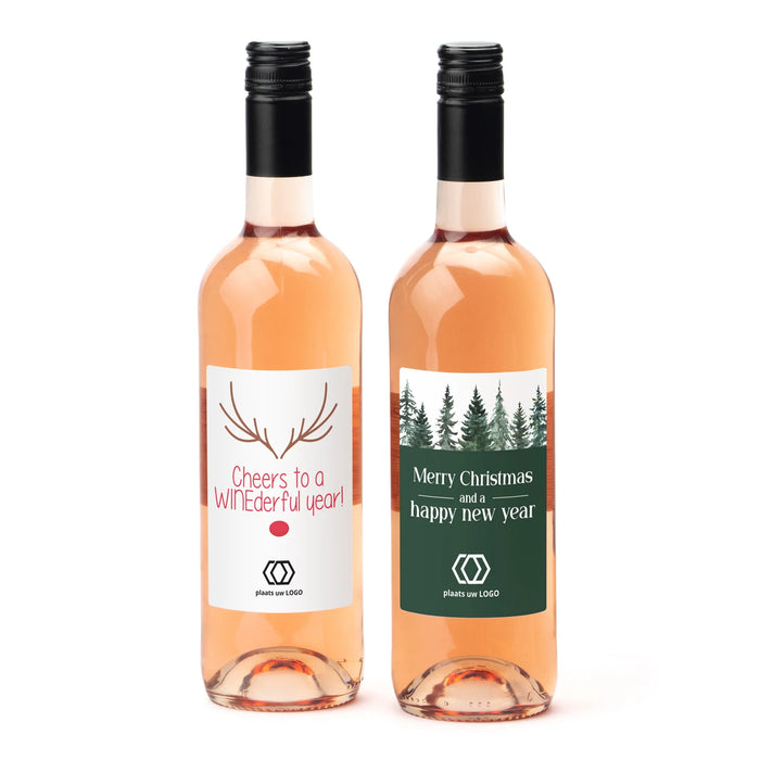 Fles Rosé wijn met eigen logo op etiket - Kerst