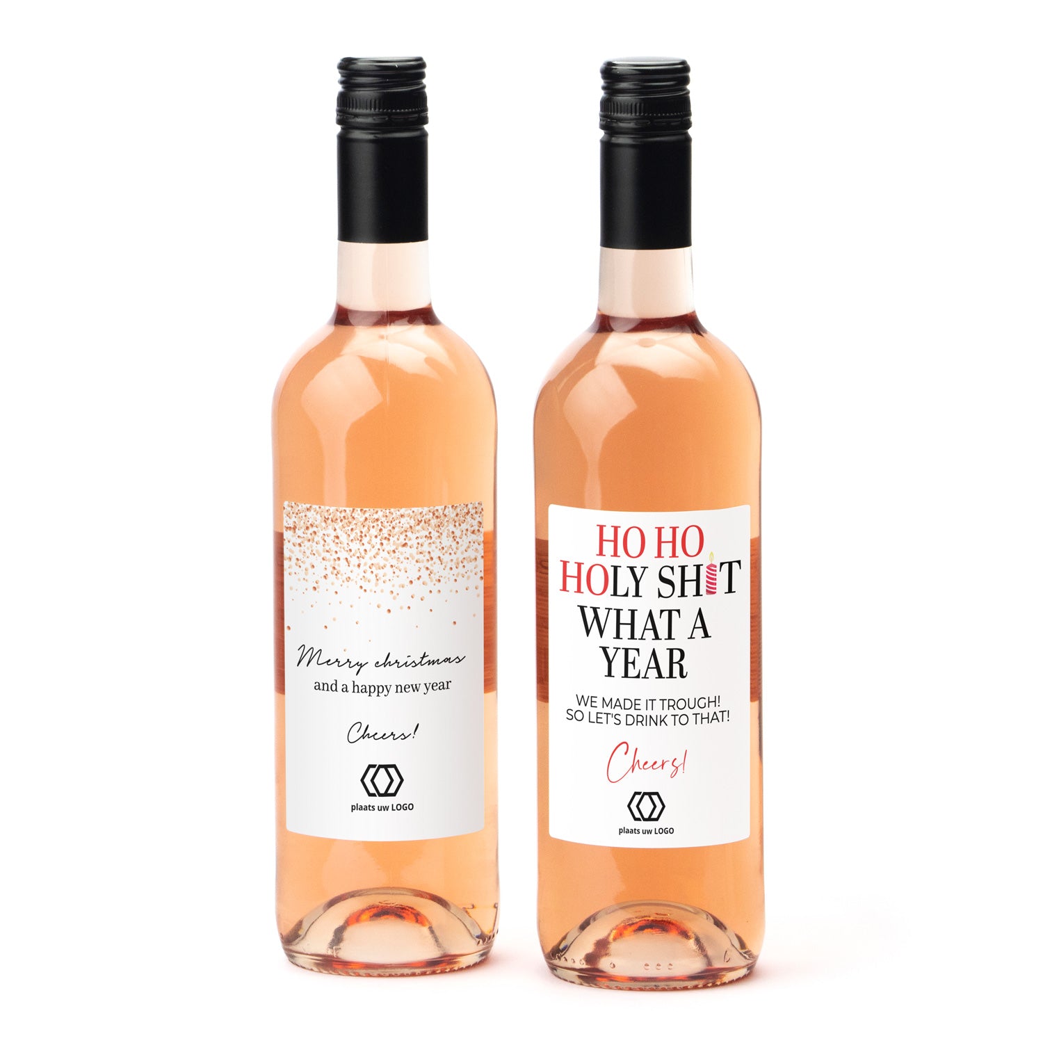 Fles Rosé wijn met eigen logo op etiket - Kerst