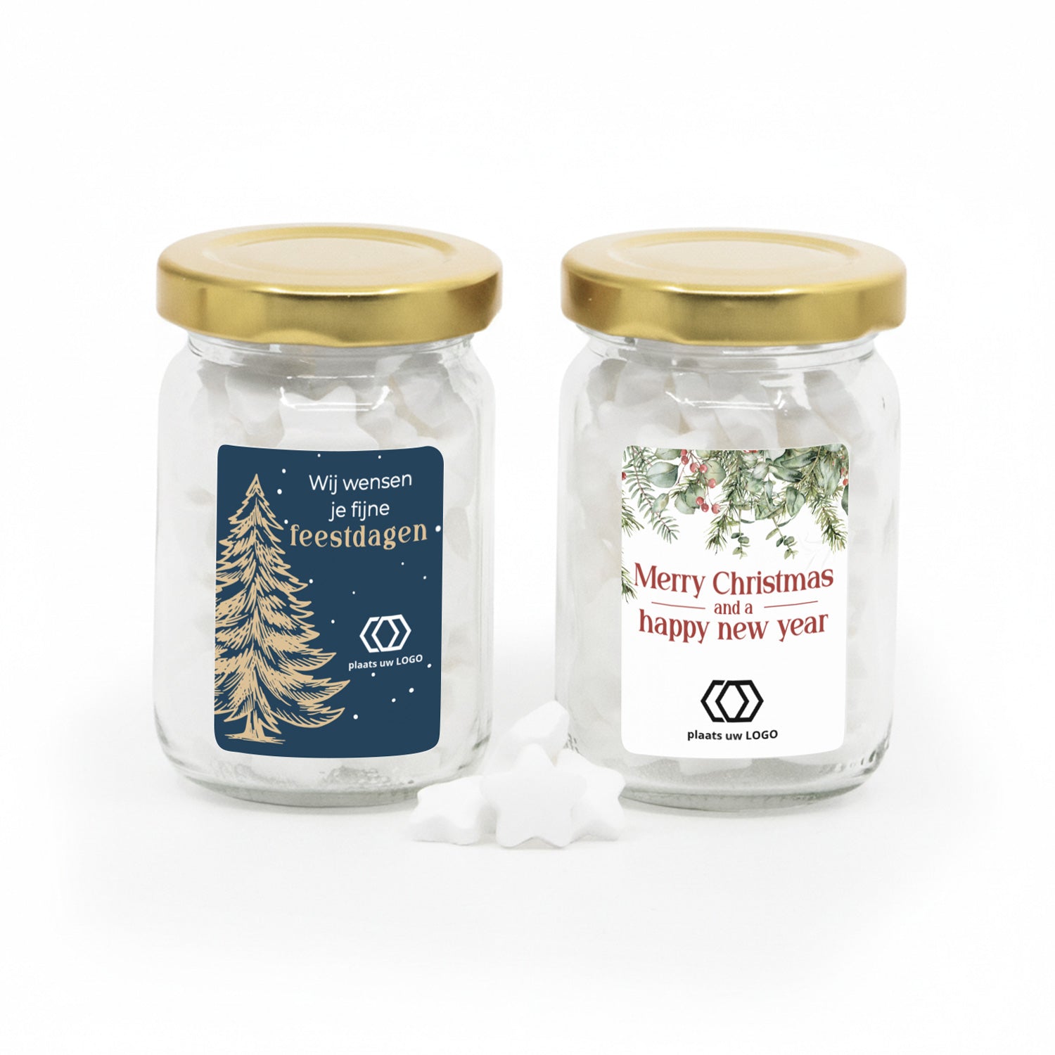 Glazen potje met eigen etiket - Kerst - Bedankjes.nl