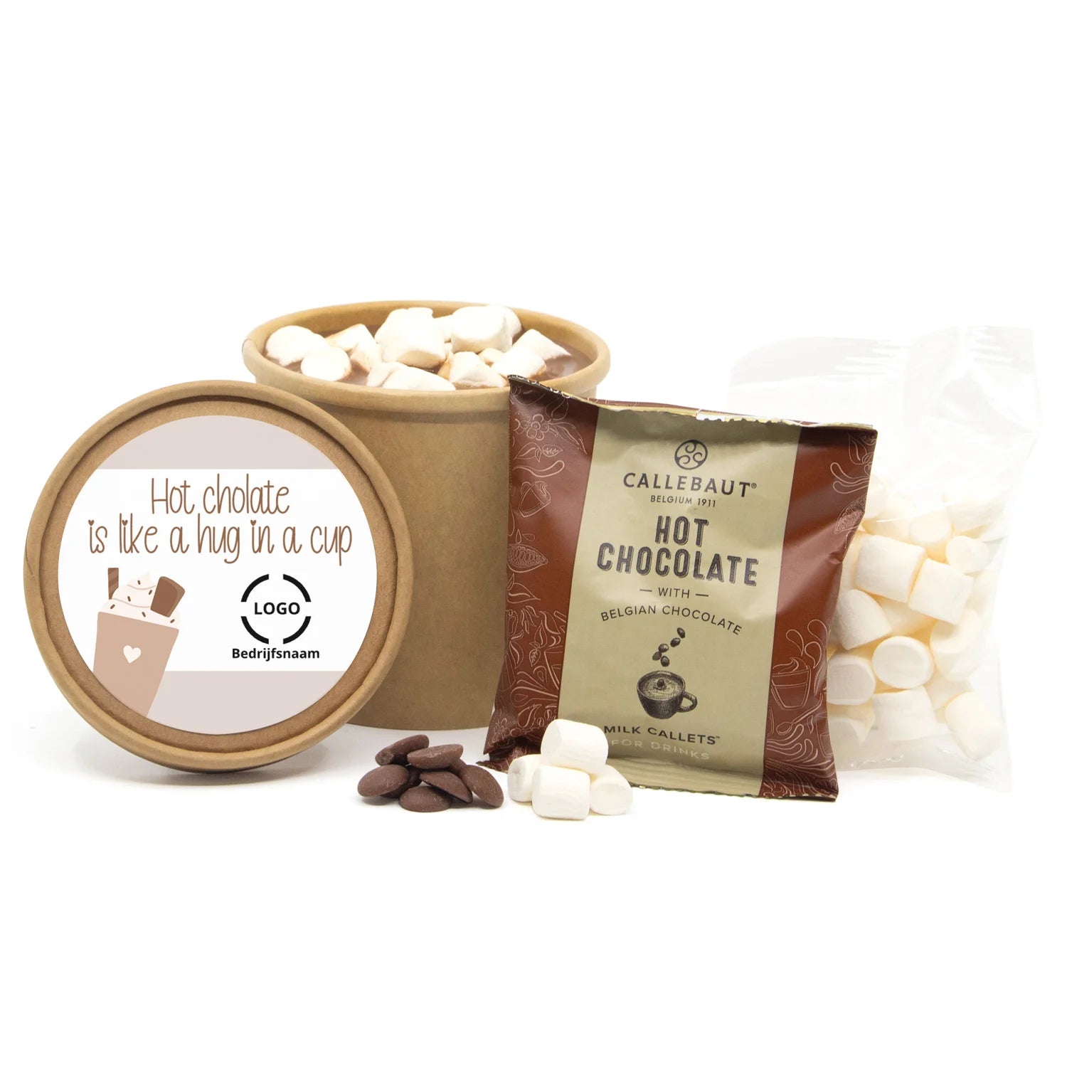 Hot Chocolate in kraftbeker met eigen etiket - Dag van de Leraar - Bedankjes.nl