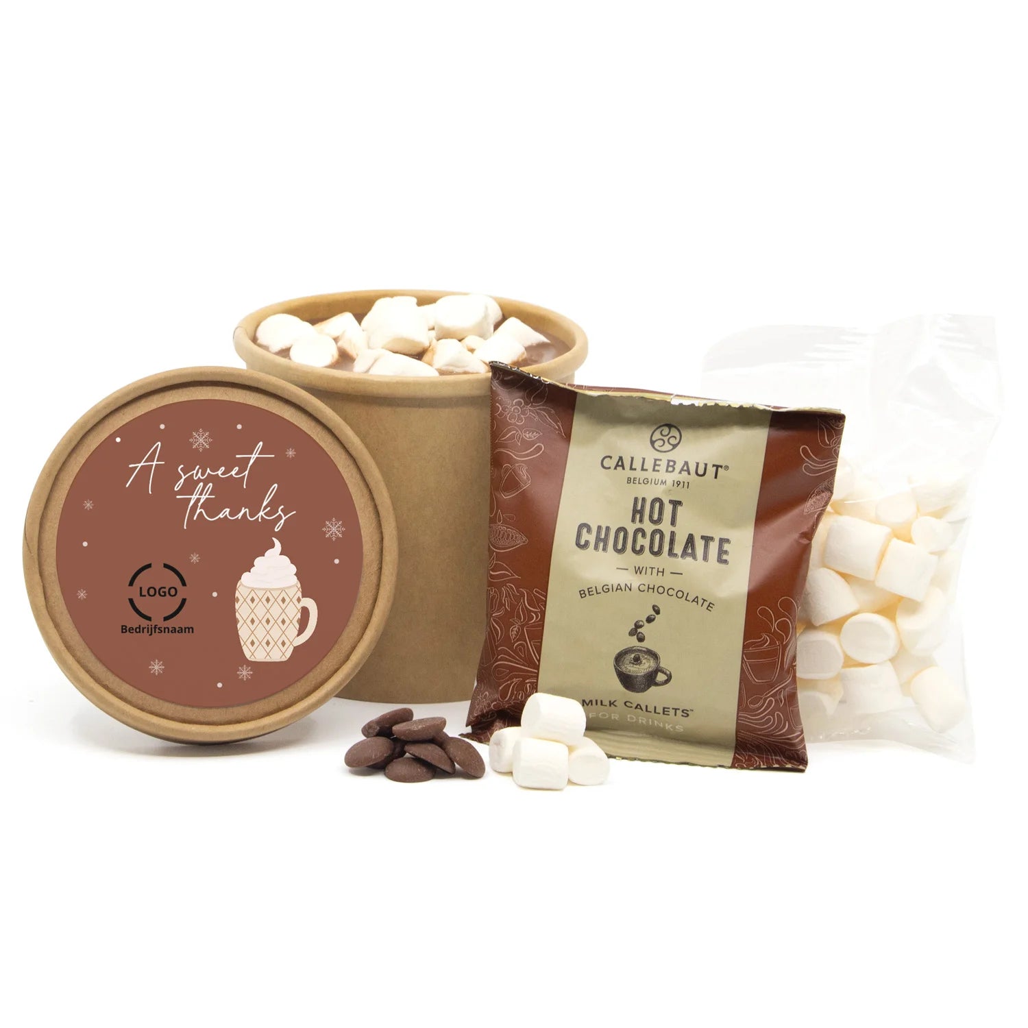 Hot Chocolate in kraftbeker met eigen etiket - Vrijwilliger