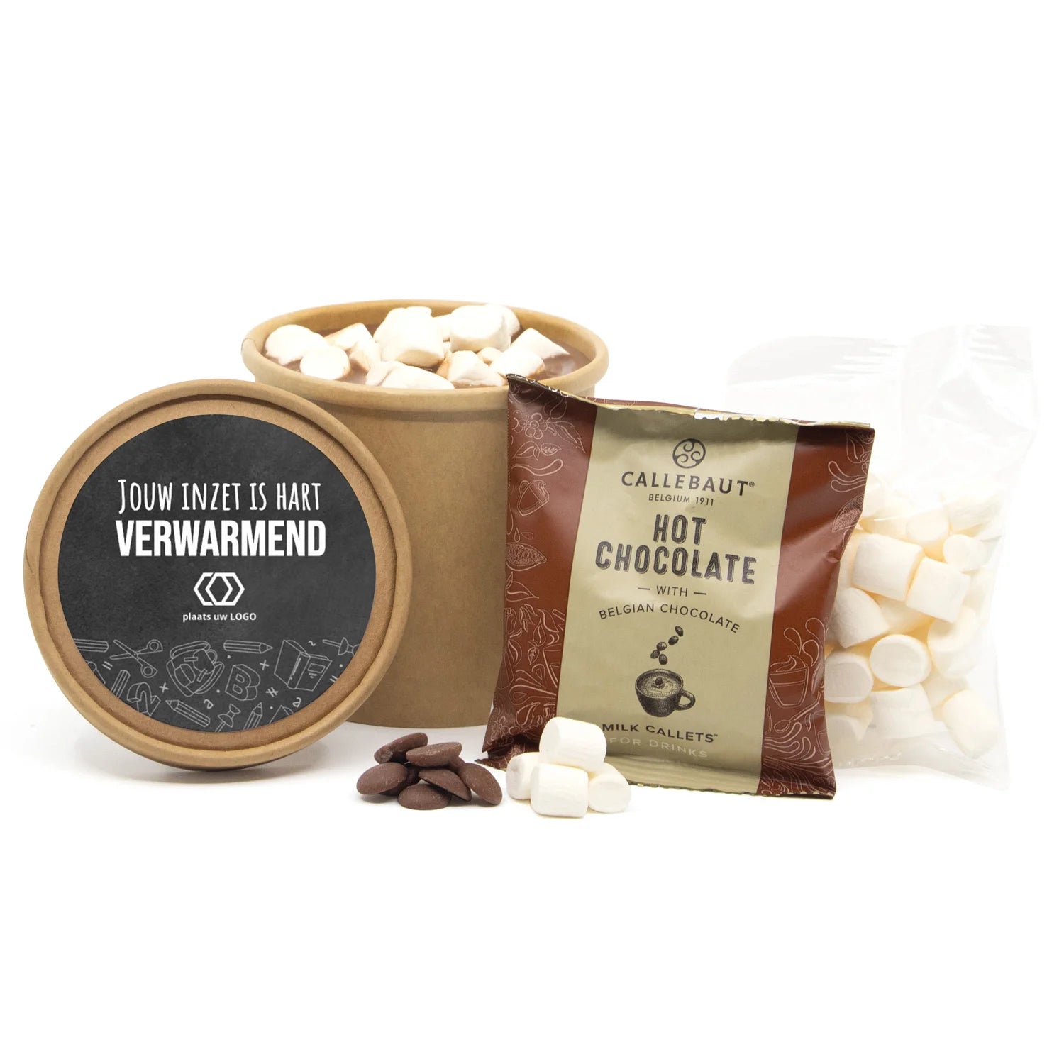 Hot Chocolate in kraftbeker met eigen etiket - Dag van de Leraar - Bedankjes.nl