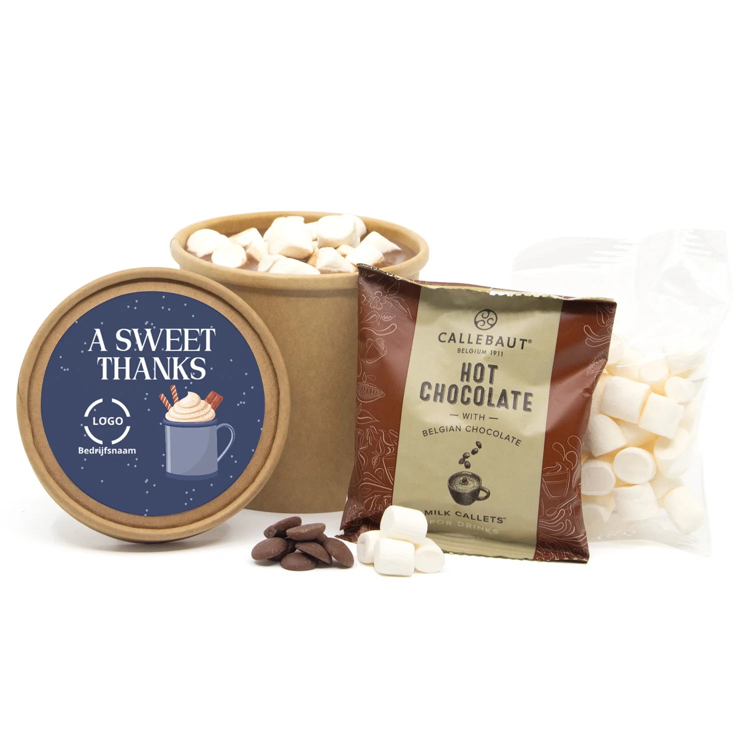 Hot Chocolate in kraftbeker met eigen etiket - Vrijwilliger