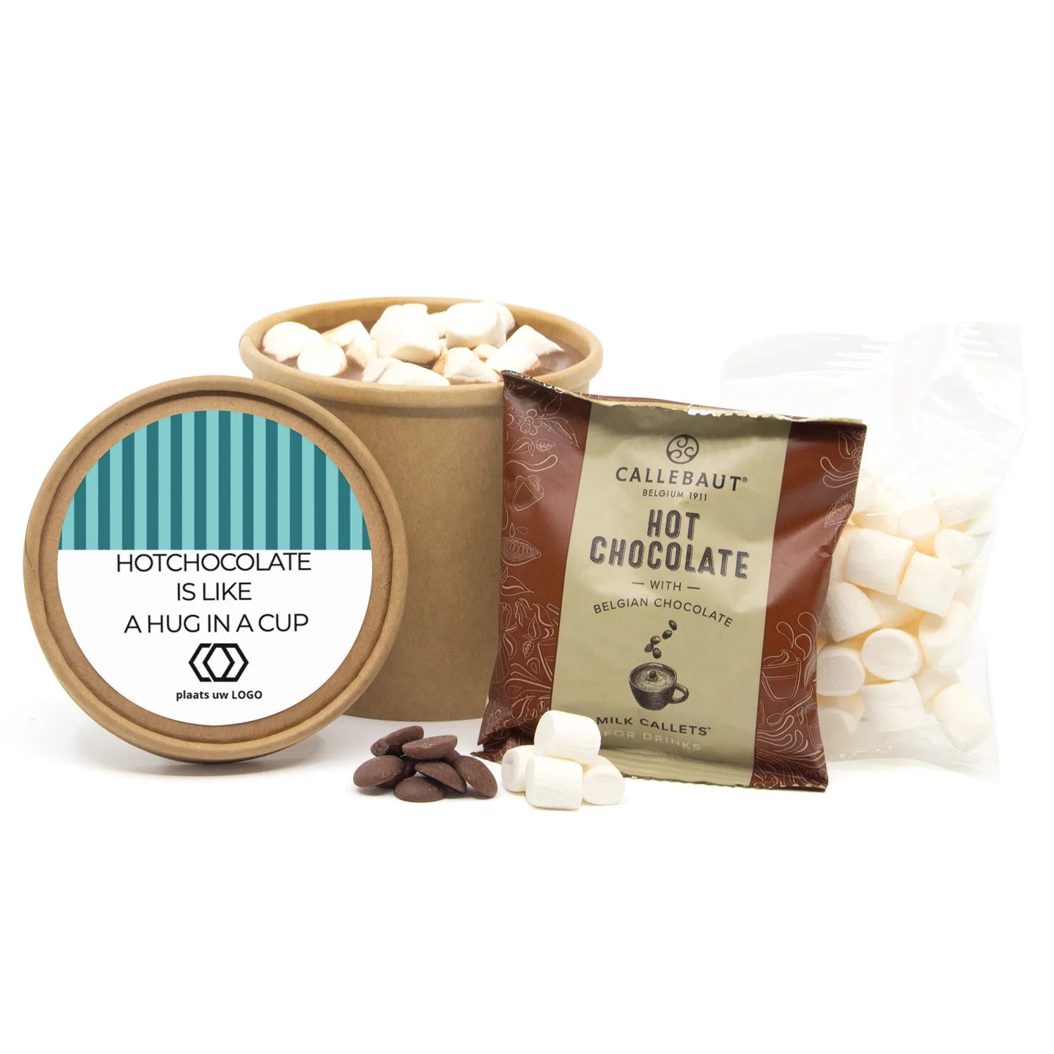 Hot Chocolate in kraftbeker met eigen etiket - Zakelijk