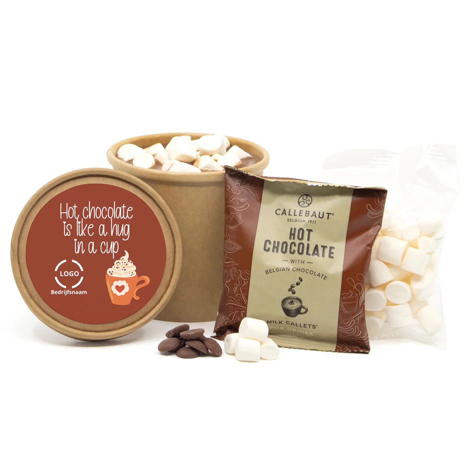 Hot Chocolate in kraftbeker met eigen etiket - Zakelijk