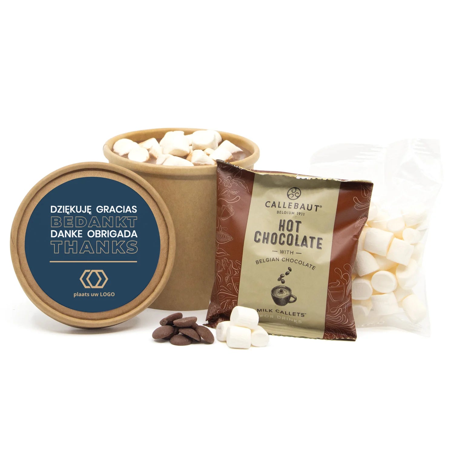 Hot Chocolate in kraftbeker met eigen etiket - Zakelijk