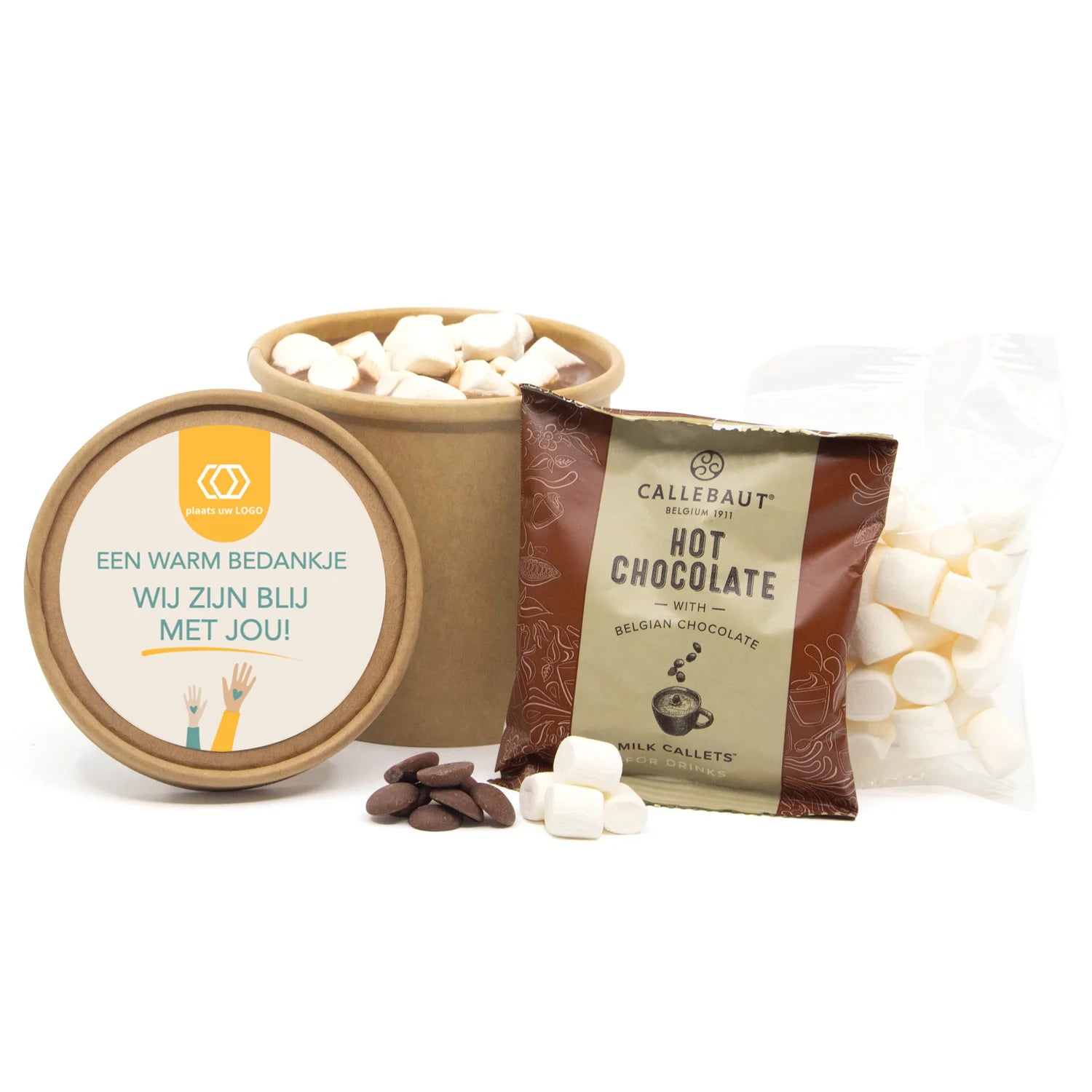 Hot Chocolate in kraftbeker met eigen etiket - Zakelijk