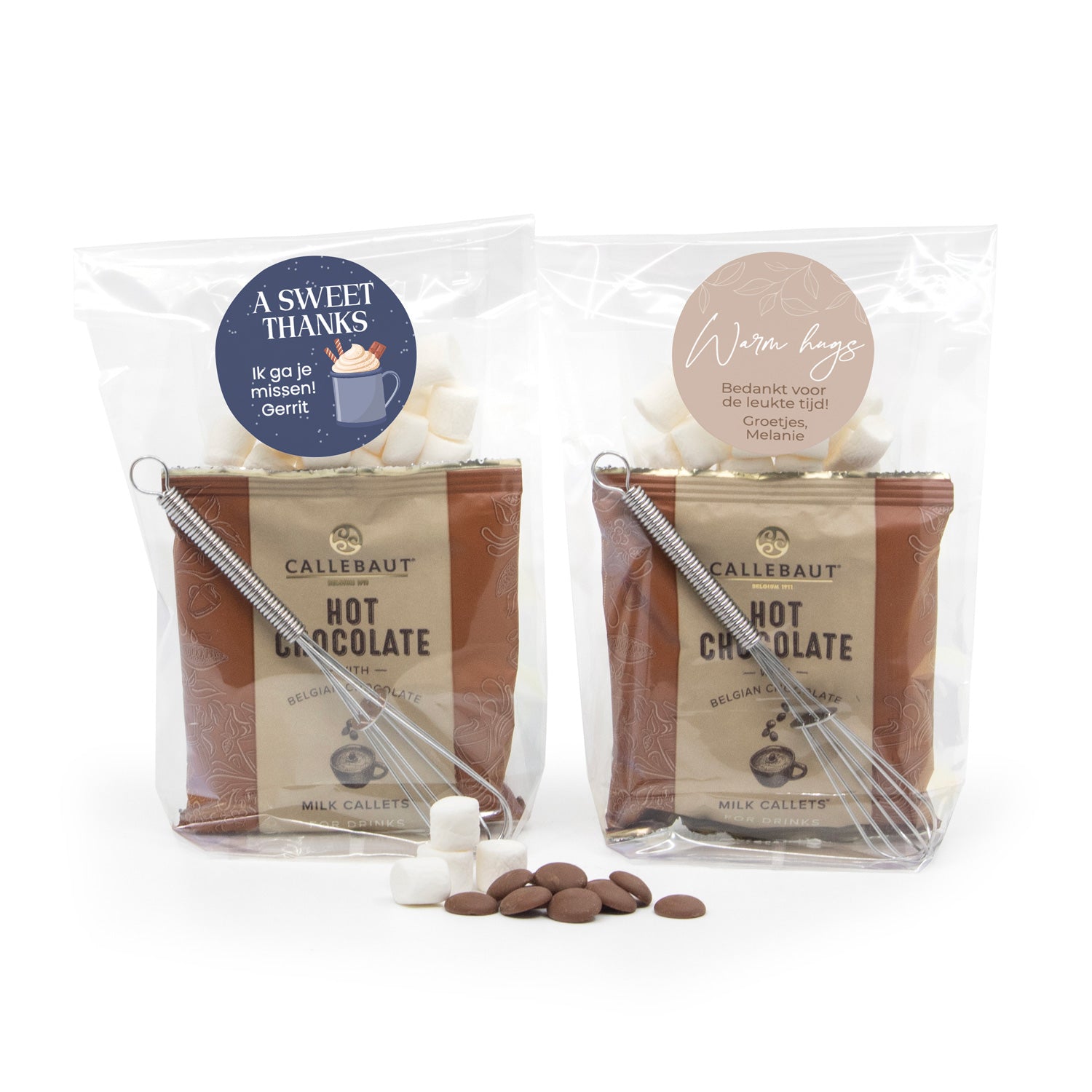 Hot Chocolate in zakje met eigen etiket - Afscheid collega - Bedankjes.nl