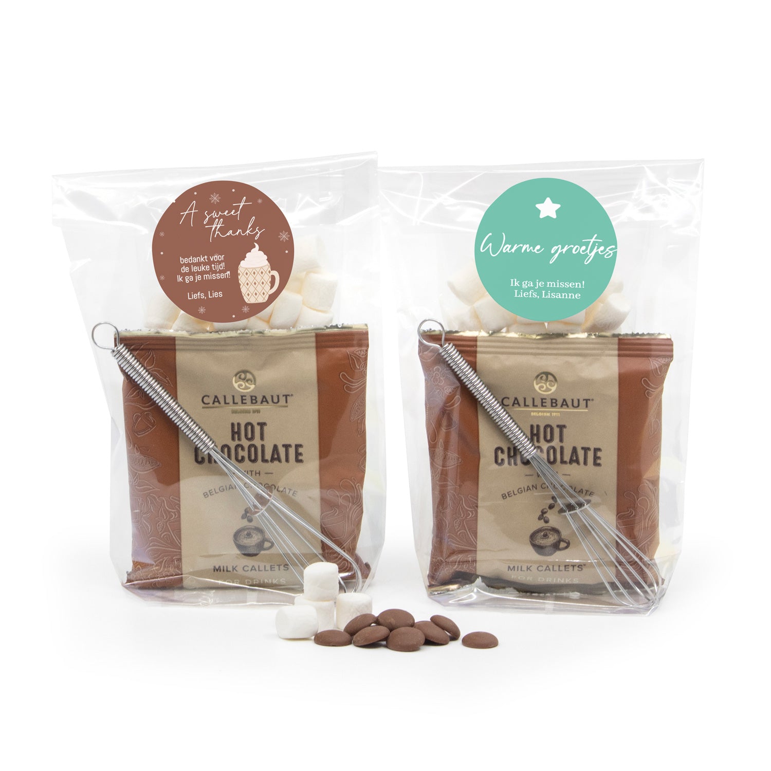 Hot Chocolate in zakje met eigen etiket - Afscheid collega - Bedankjes.nl