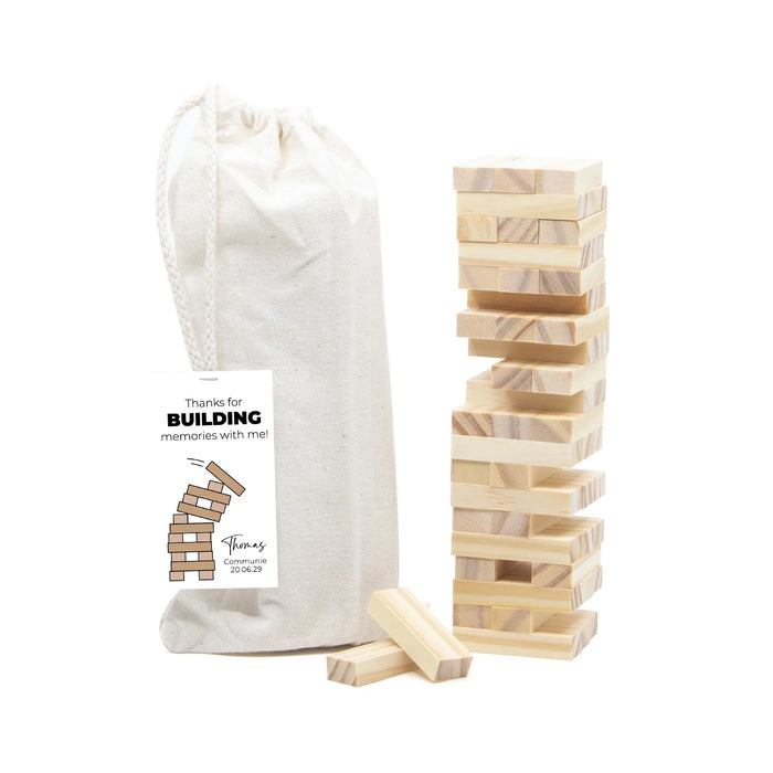 Jenga spel met eigen kaartje - Communie jongens