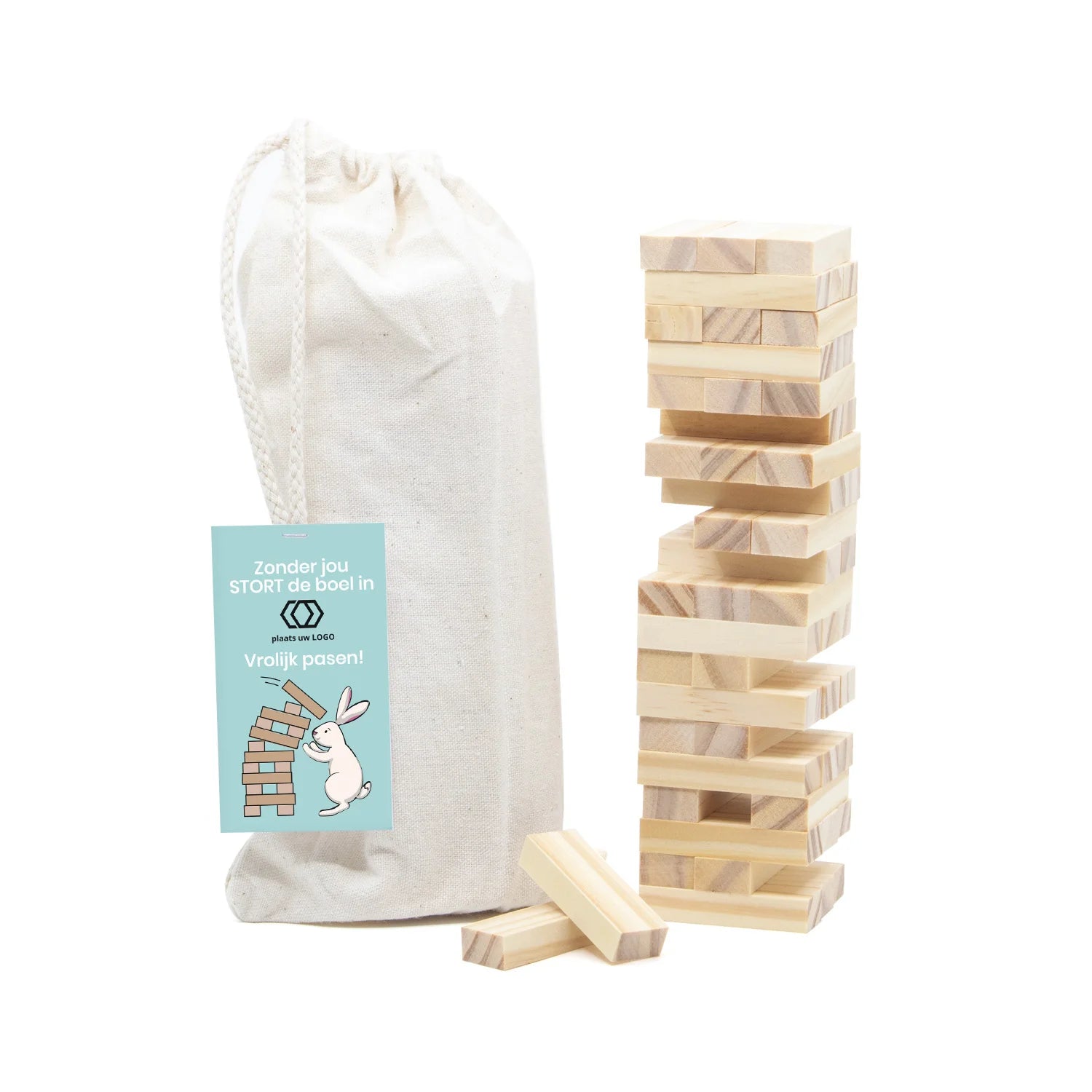 Jenga spel met eigen kaartje - Pasen - Bedankjes.nl