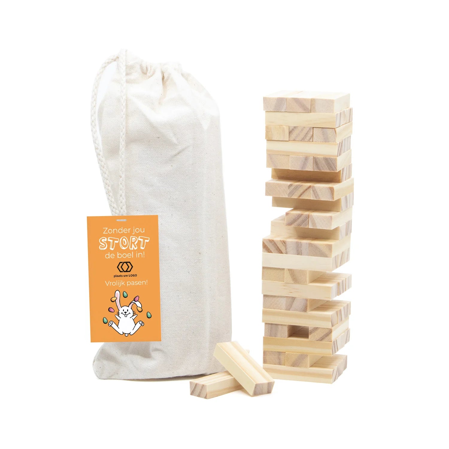 Jenga spel met eigen kaartje - Pasen - Bedankjes.nl