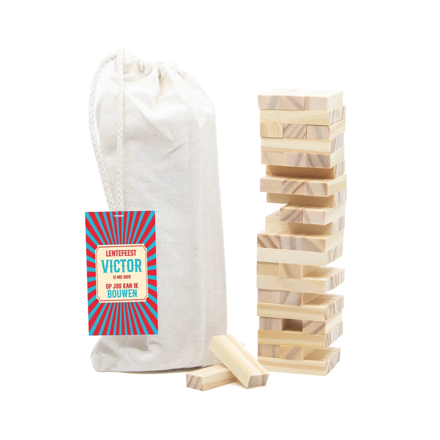 Jenga spel met eigen kaartje - Communie jongens
