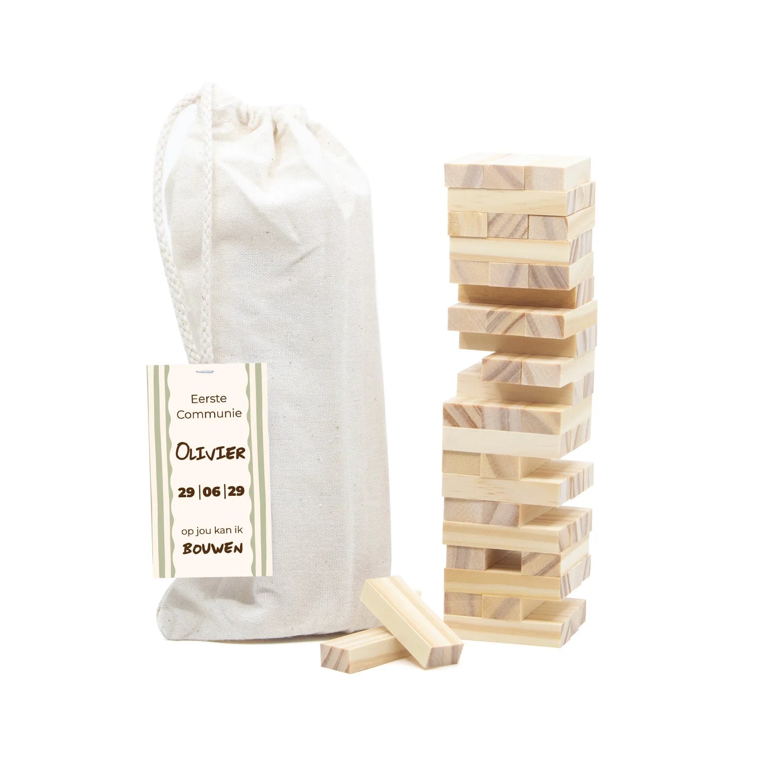 Jenga spel met eigen kaartje - Communie jongens