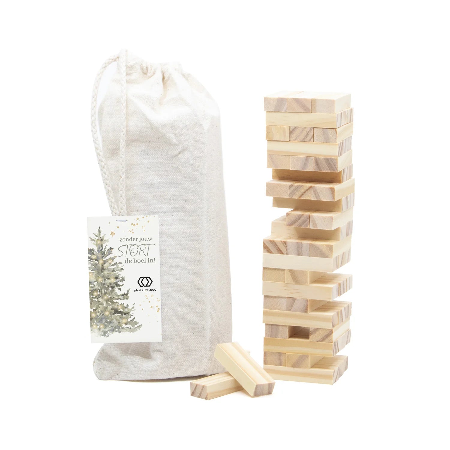 Jenga spel met eigen kaartje - Kerst - Bedankjes.nl