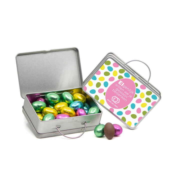 Koffertje van blik met paaseitjes - Pasen
