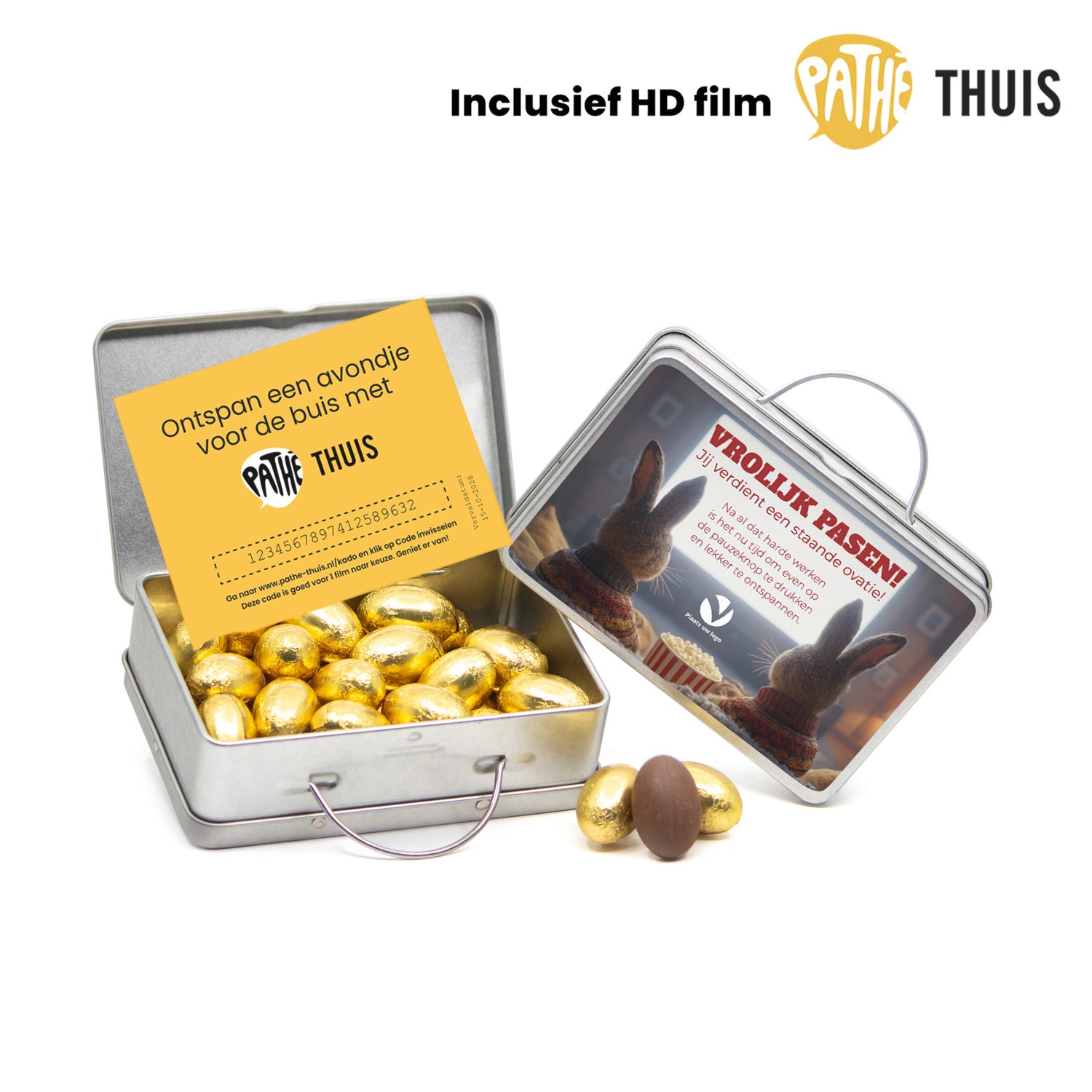 Persoonlijk koffertje met Pathé Thuis vouchercode - Pasen - Bedankjes.nl
