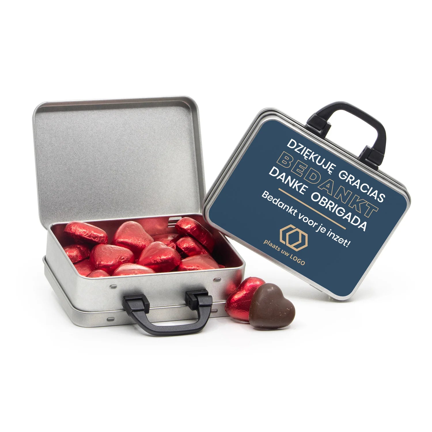 Koffertje van blik met snoepjes - Zakelijk - Bedankjes.nl