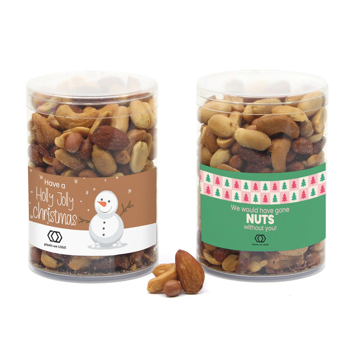 Koker met verse notenmix en eigen etiket - Kerst