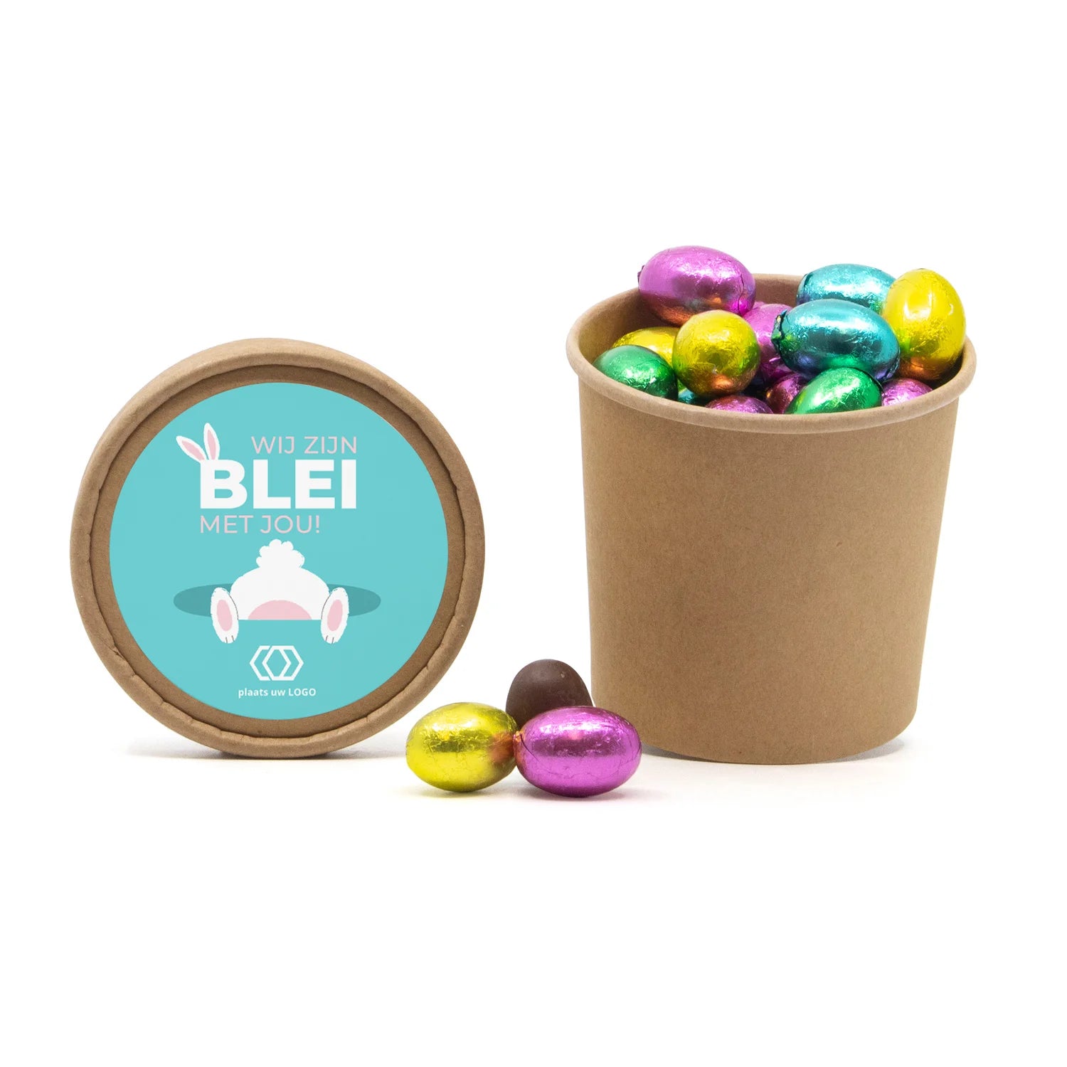 Beker met paaseitjes en eigen etiket - Pasen - Bedankjes.nl