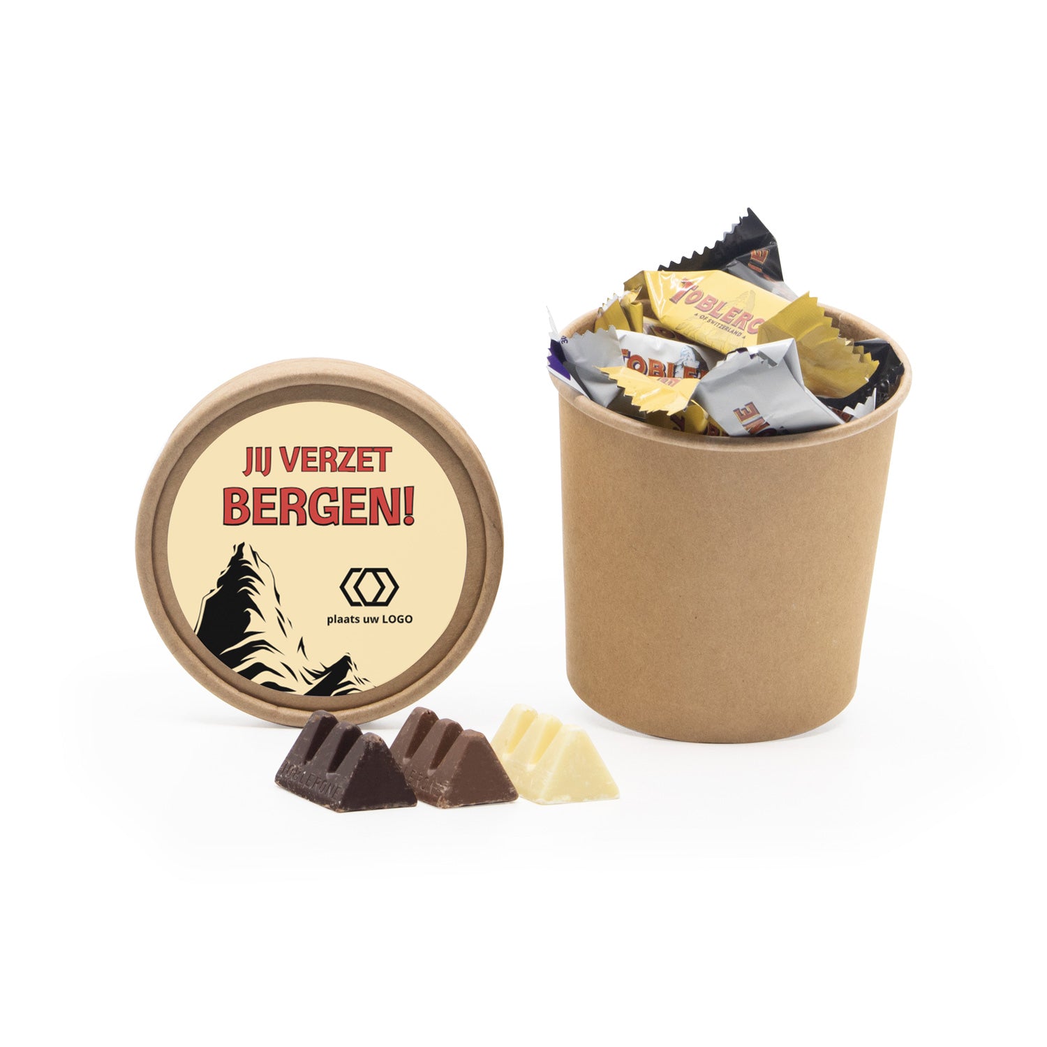 Beker met Toblerone en eigen etiket - Vrijwilliger - Bedankjes.nl