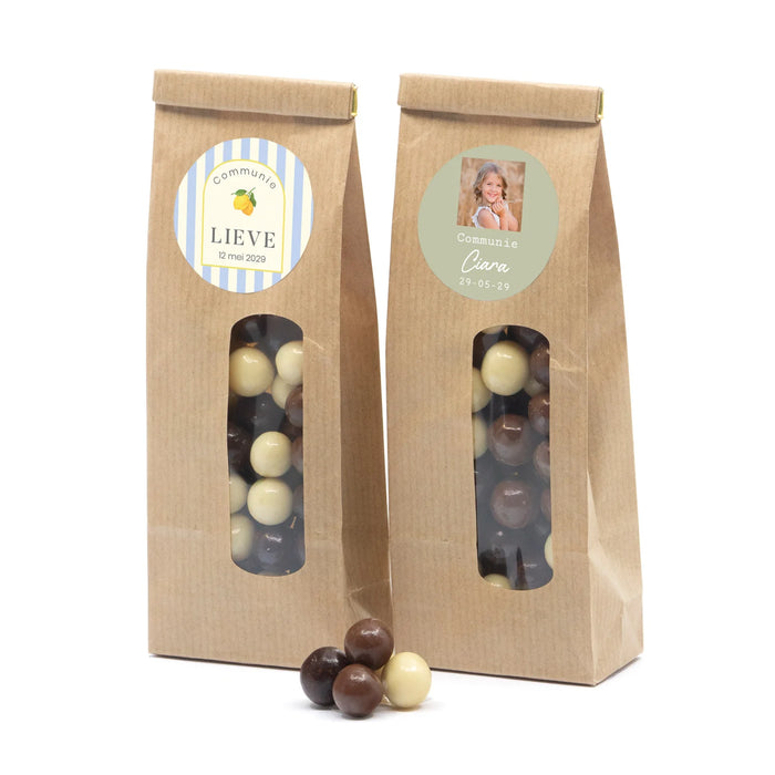 Kraftzakje met chocolade - Communie meisjes