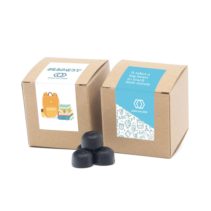 Kubusdoosje bio kraft met eigen etiket - Leraar