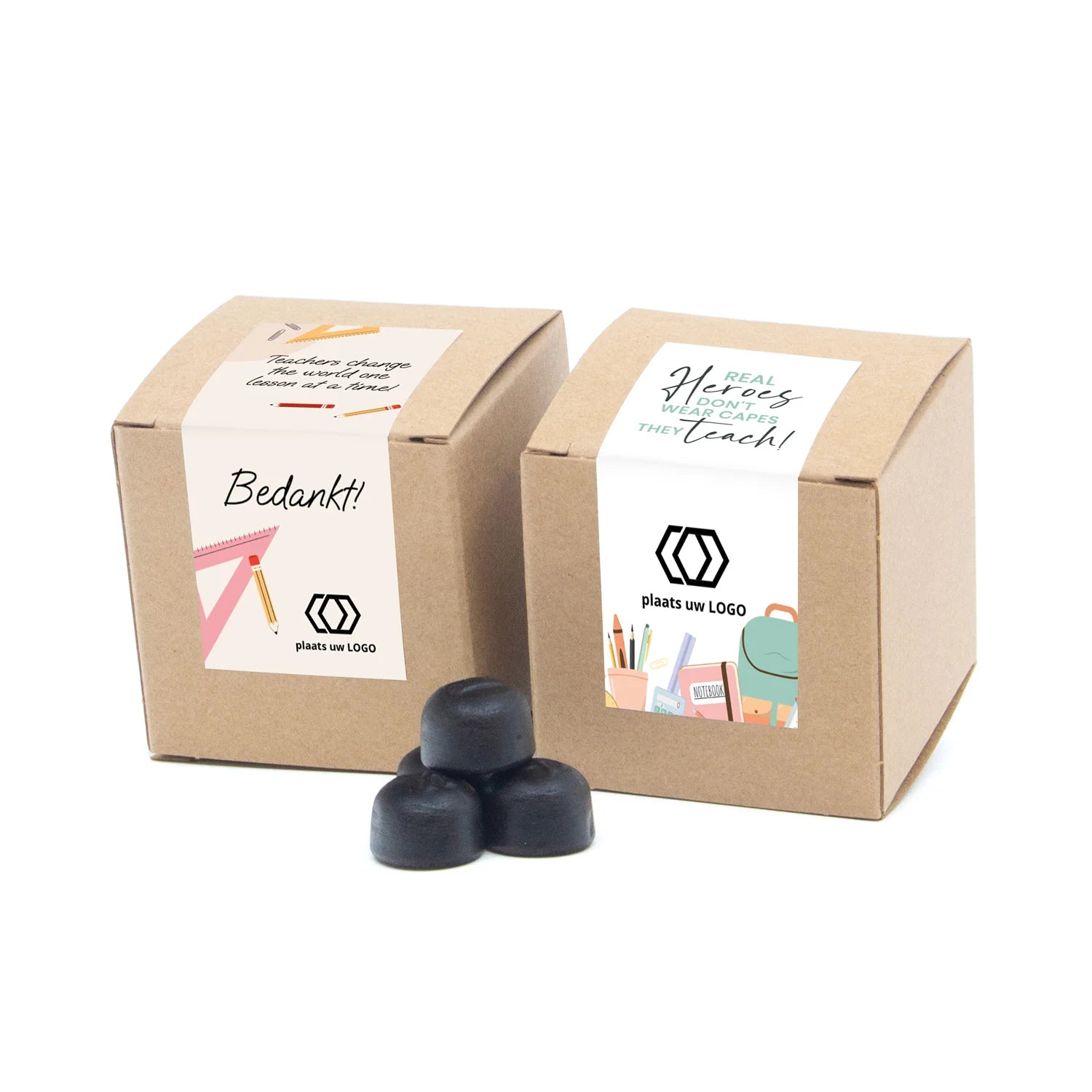 Kubusdoosje bio kraft met eigen etiket - Leraar