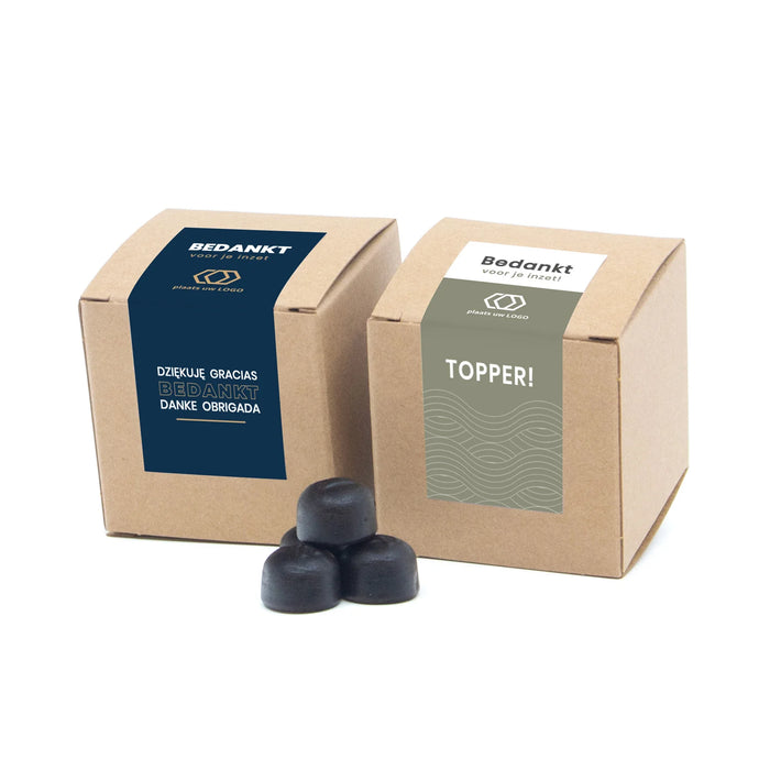 Kubusdoosje bio kraft met eigen etiket - Zakelijk