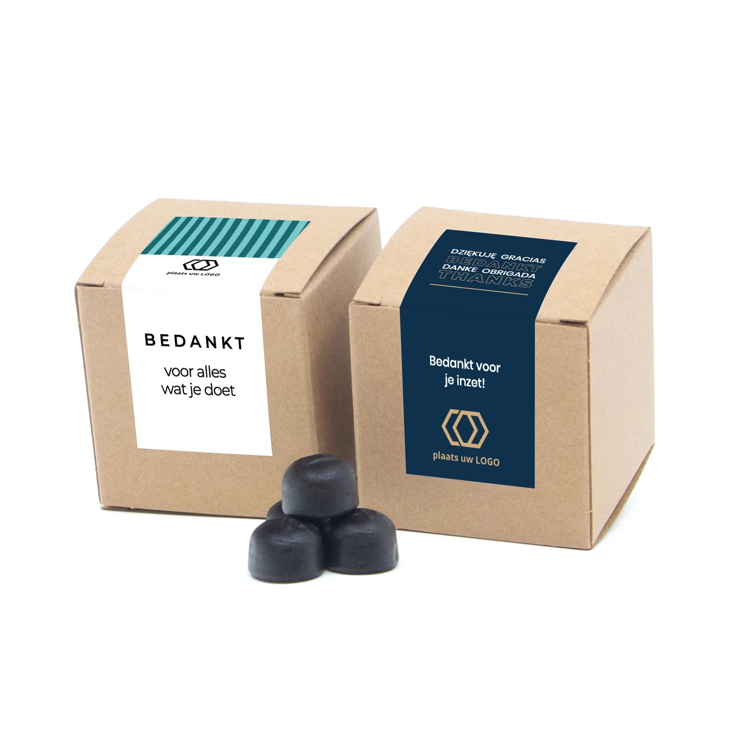 Kubusdoosje bio kraft met eigen etiket - Zakelijk