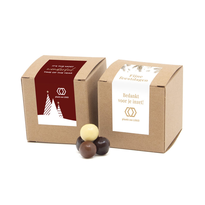 Kubusdoosje bio kraft met eigen etiket - Kerst