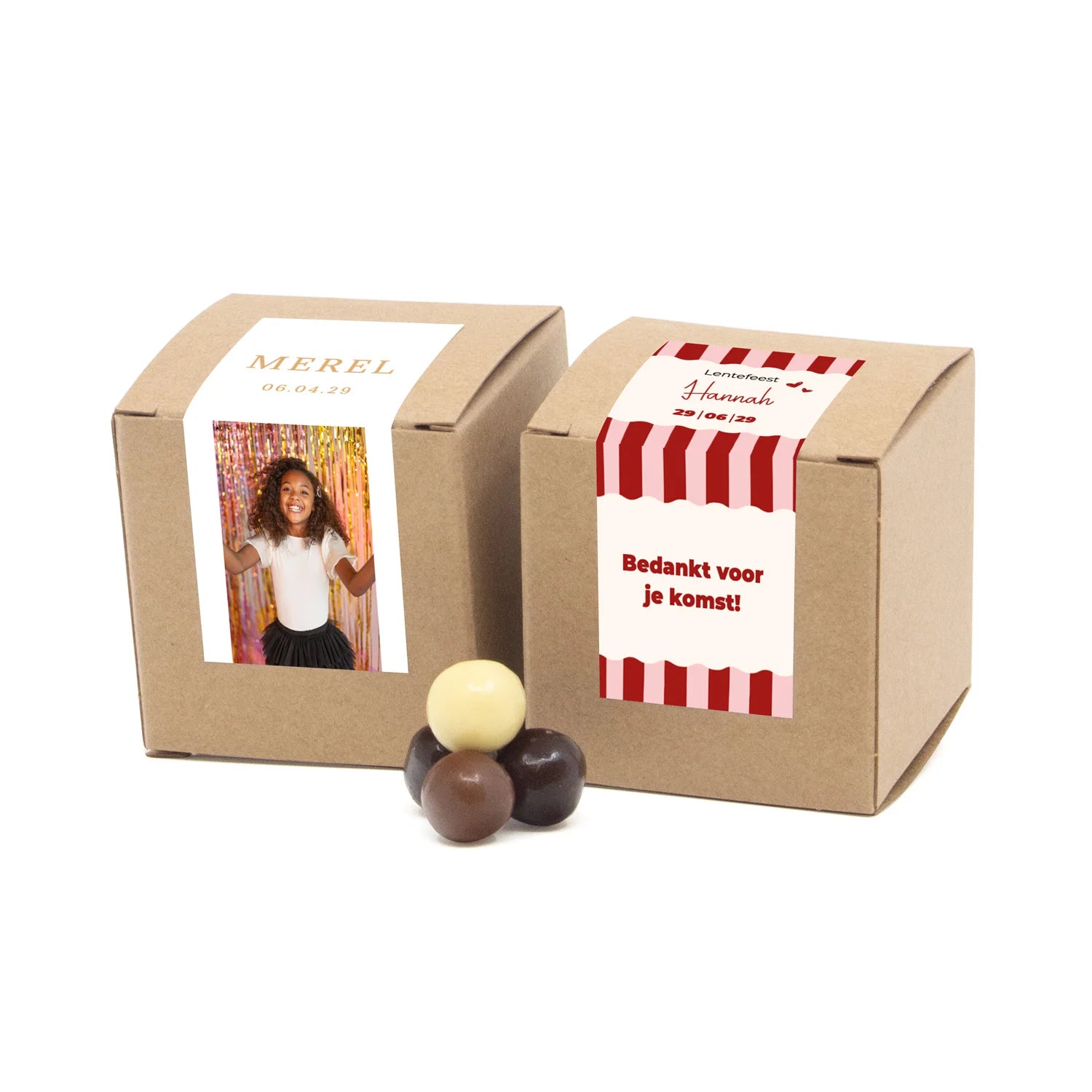 Kubusdoosje bio kraft met eigen etiket - Communie meisje