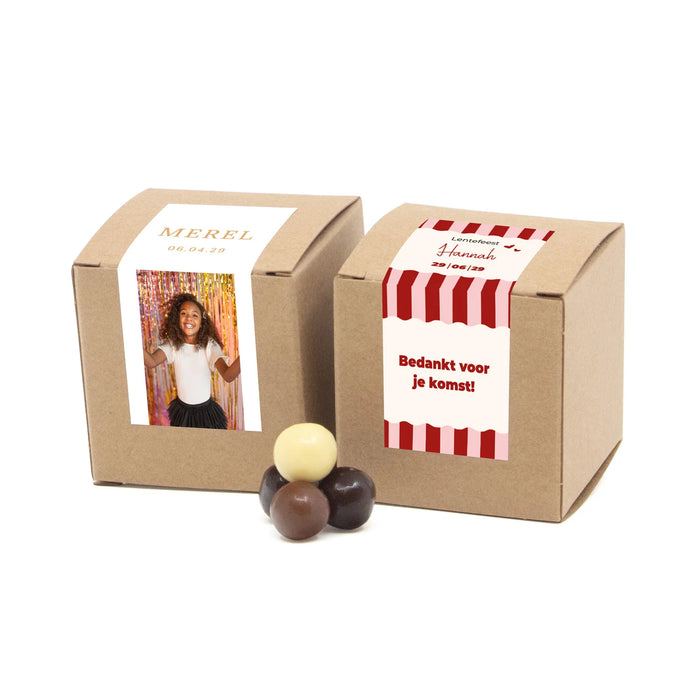 Kubusdoosje bio kraft met eigen etiket - Communie meisje