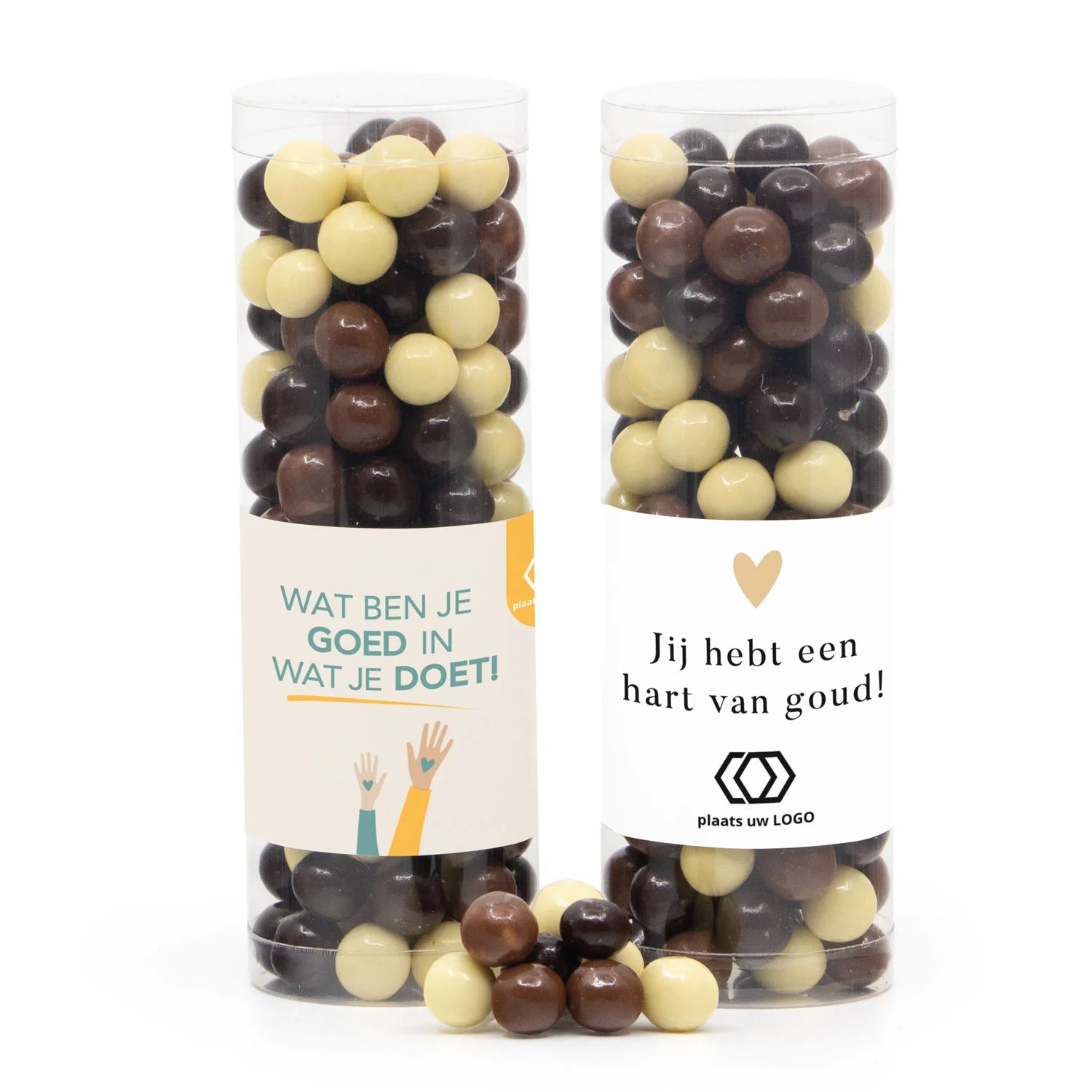 Koker met snoepjes en eigen etiket - Zakelijk