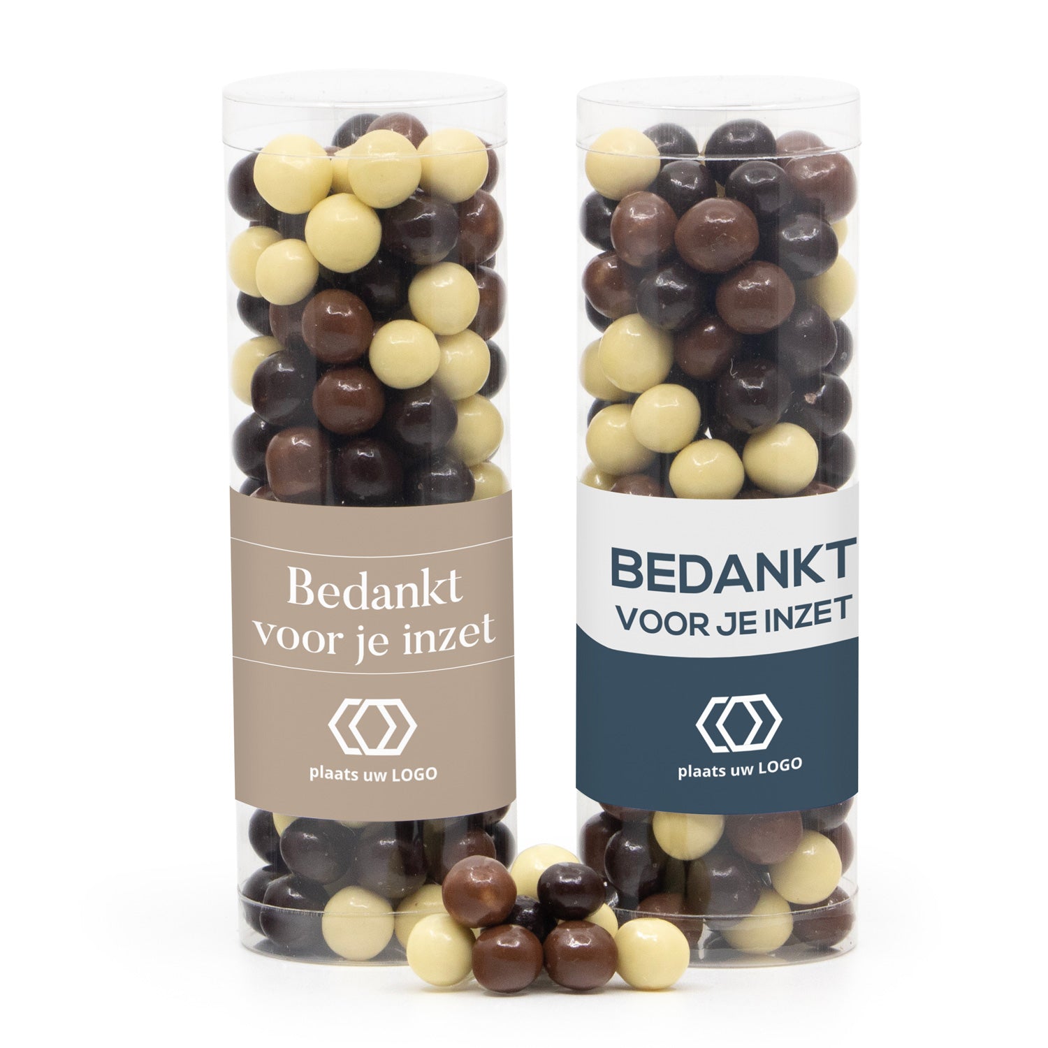 Koker met snoepjes en eigen etiket - Zakelijk - Bedankjes.nl