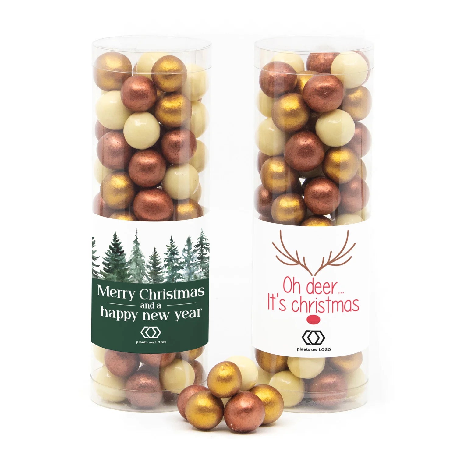 Koker met snoepjes en eigen etiket - Kerst