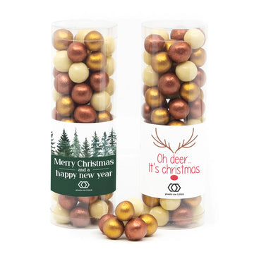Koker met snoepjes en eigen etiket - Kerst