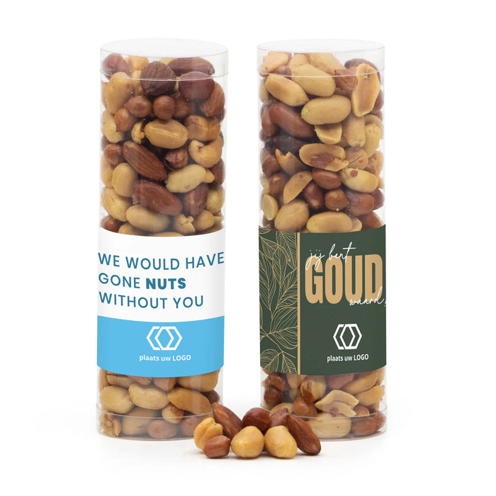 Koker met verse notenmix en eigen etiket - Zakelijk