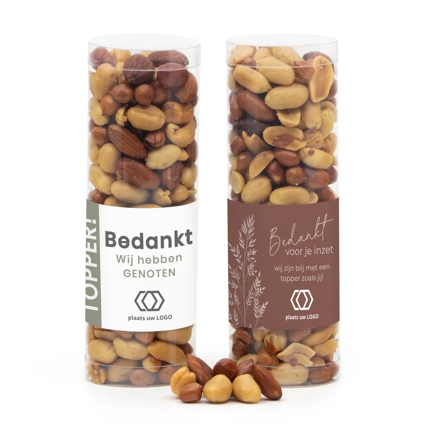 Koker met verse notenmix en eigen etiket - Zakelijk - Bedankjes.nl