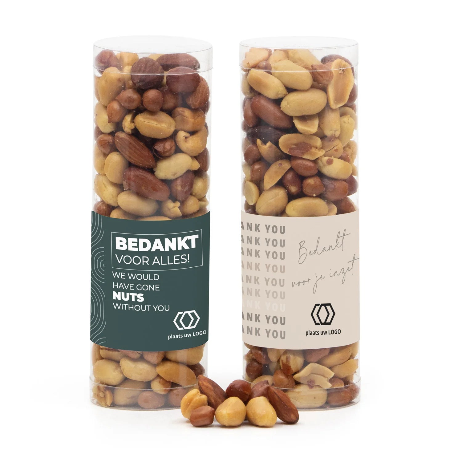 Koker met verse notenmix en eigen etiket - Zakelijk - Bedankjes.nl