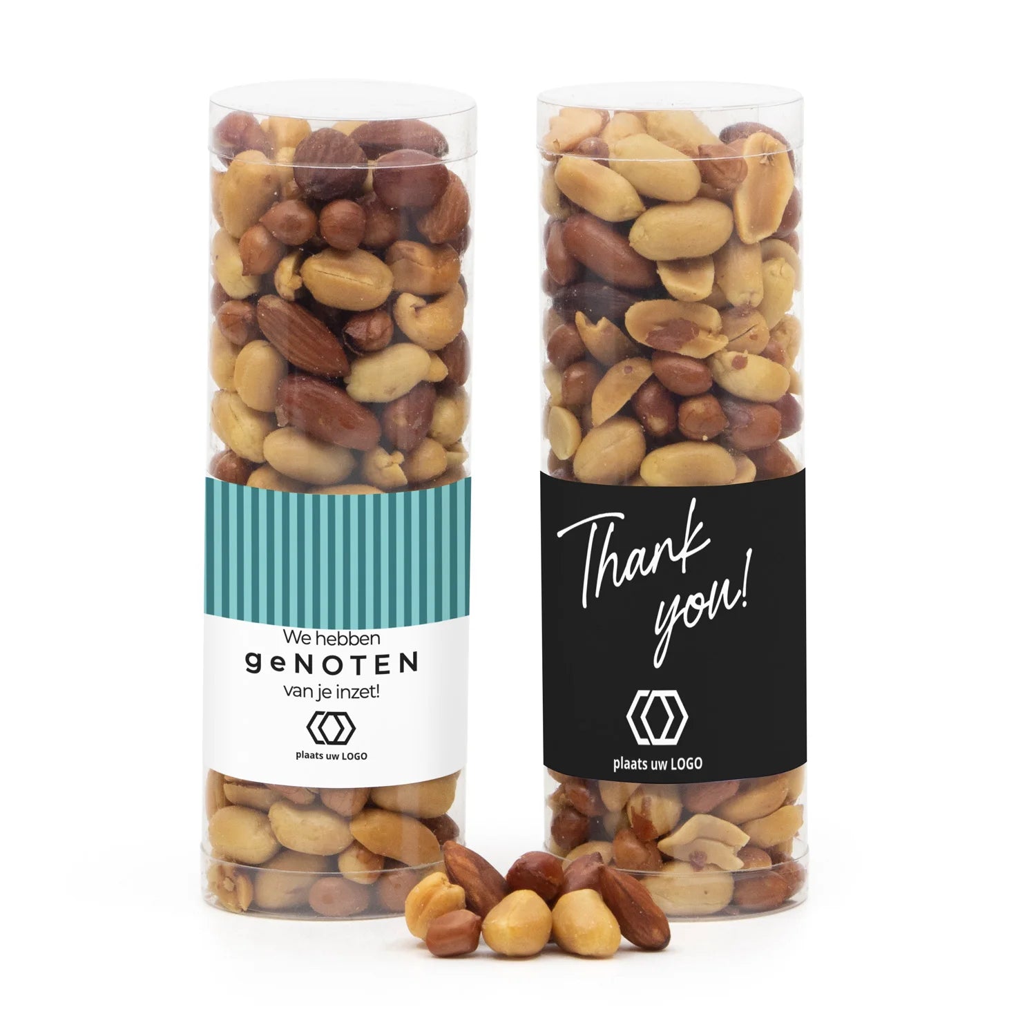 Koker met verse notenmix en eigen etiket - Zakelijk