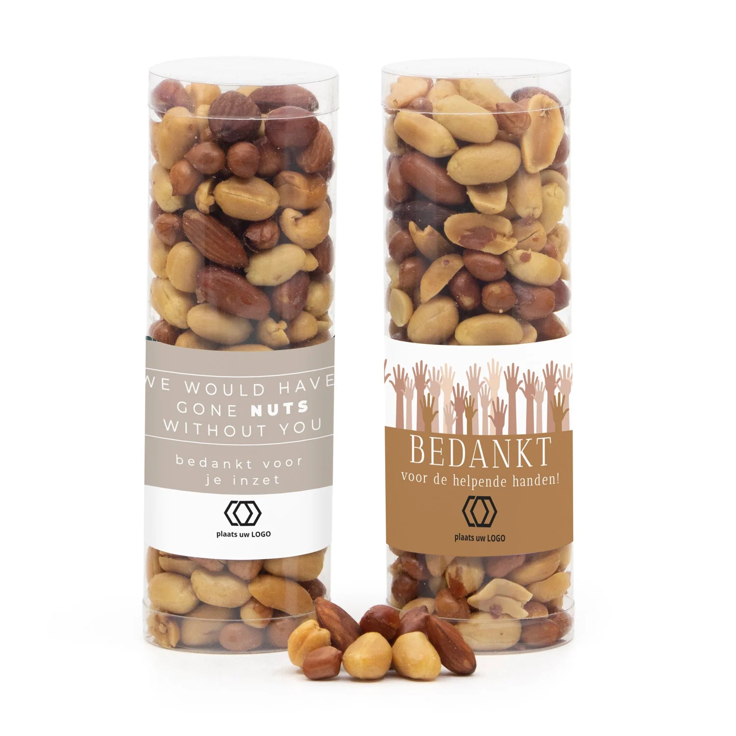 Koker met verse notenmix en eigen etiket - Zakelijk - Bedankjes.nl