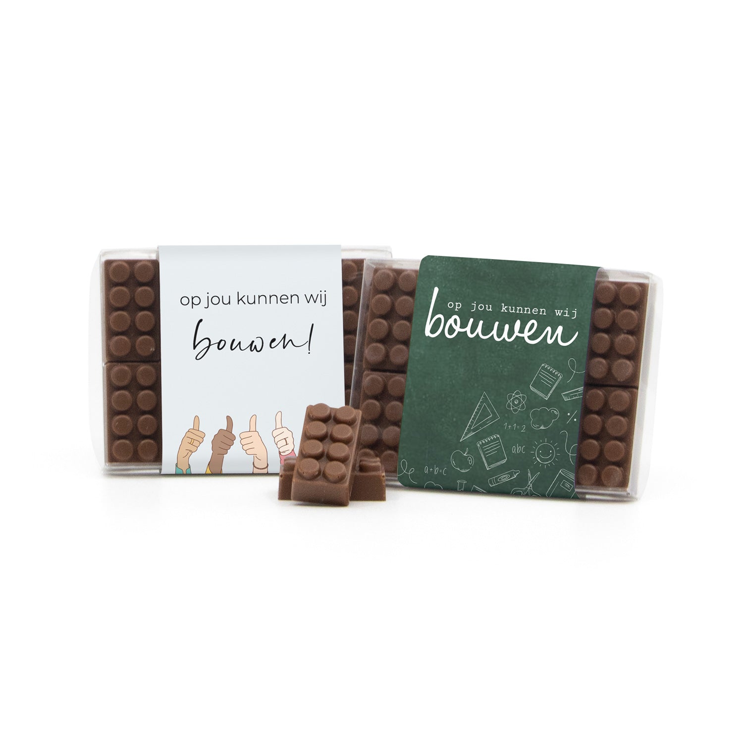 Chocolade bouwstenen met eigen sleeve - Leraar - Bedankjes.nl