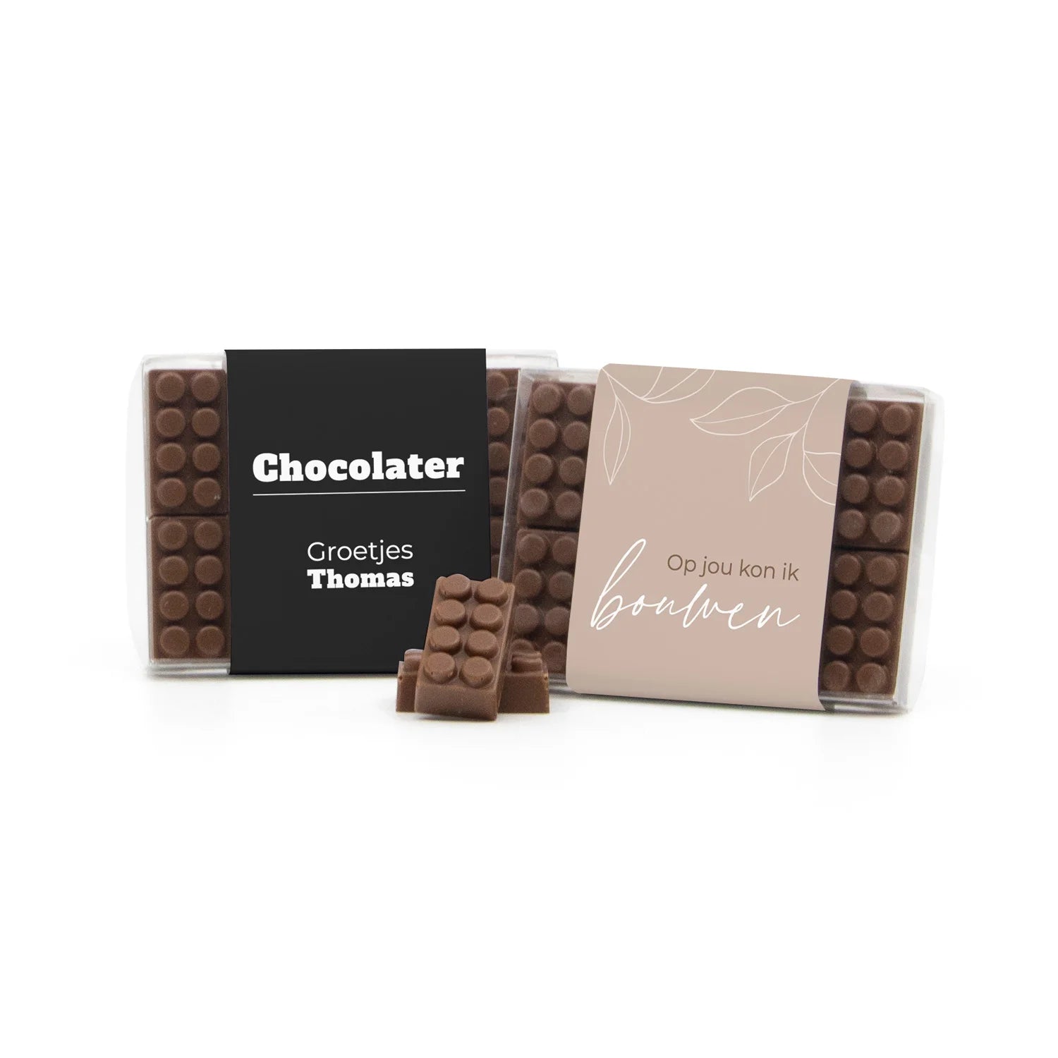 Chocolade bouwstenen met eigen sleeve - Afscheid Collega