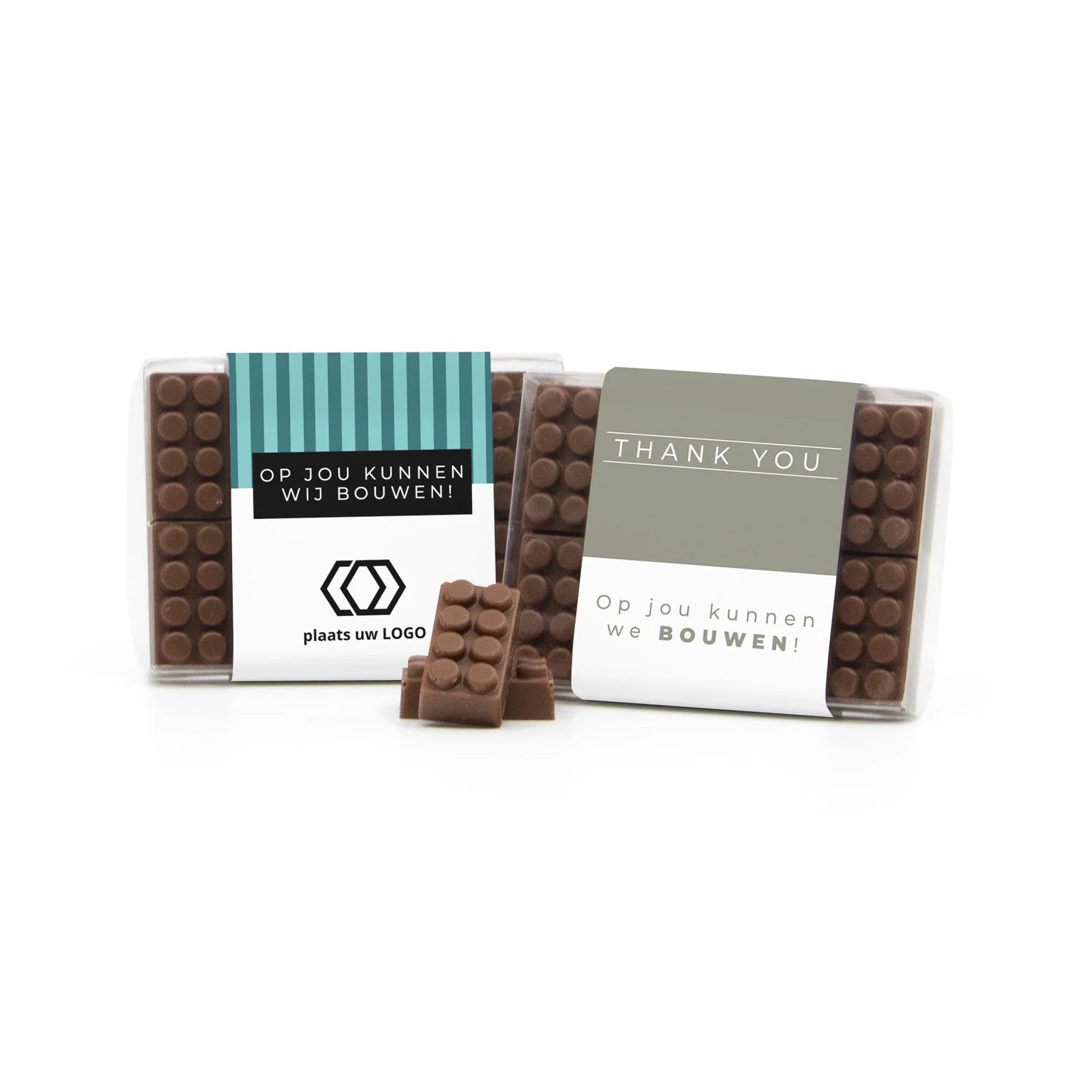 Doosje met 10 chocolade bouwstenen eigen sleeve - Zakelijk