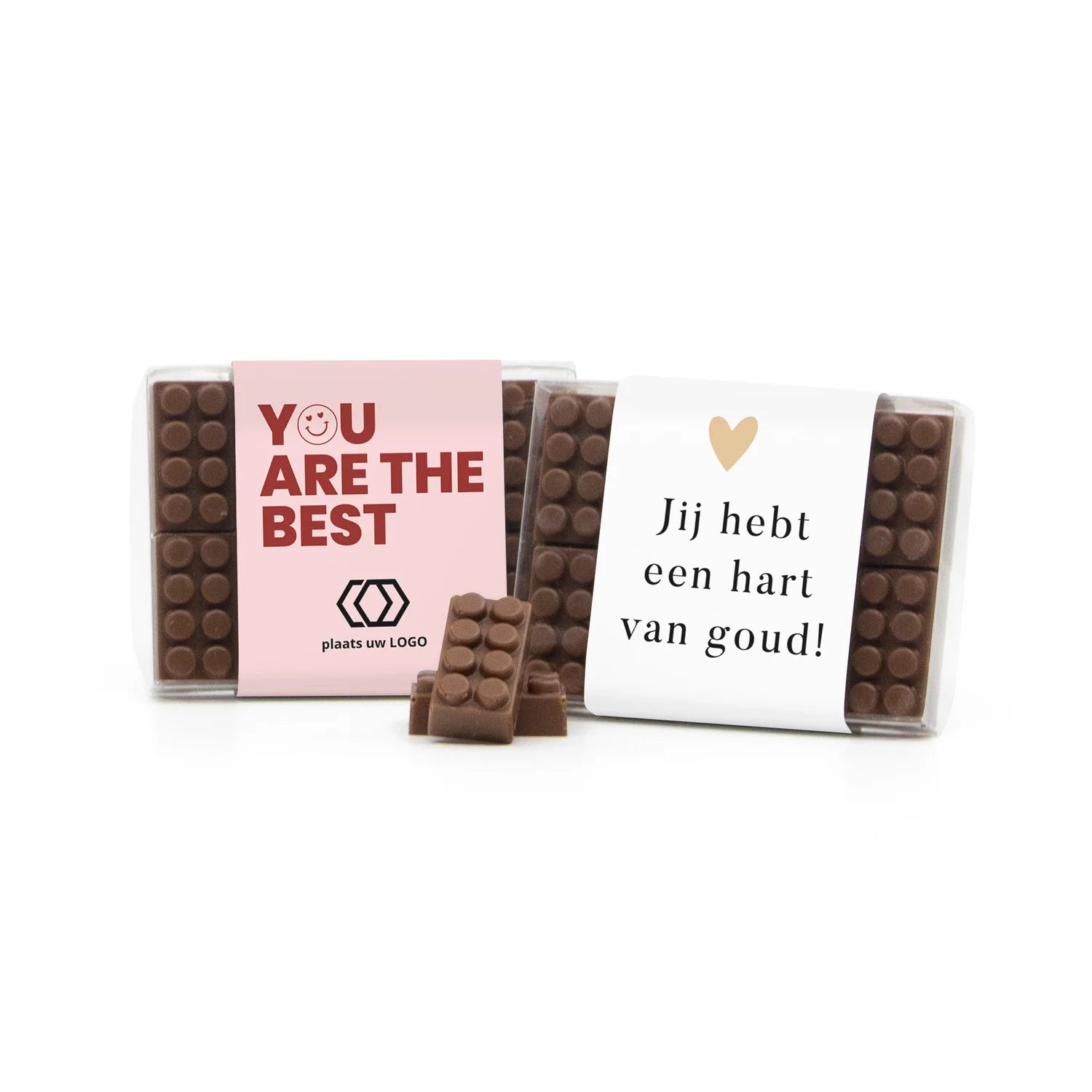 Doosje met 10 chocolade bouwstenen eigen sleeve - Zakelijk